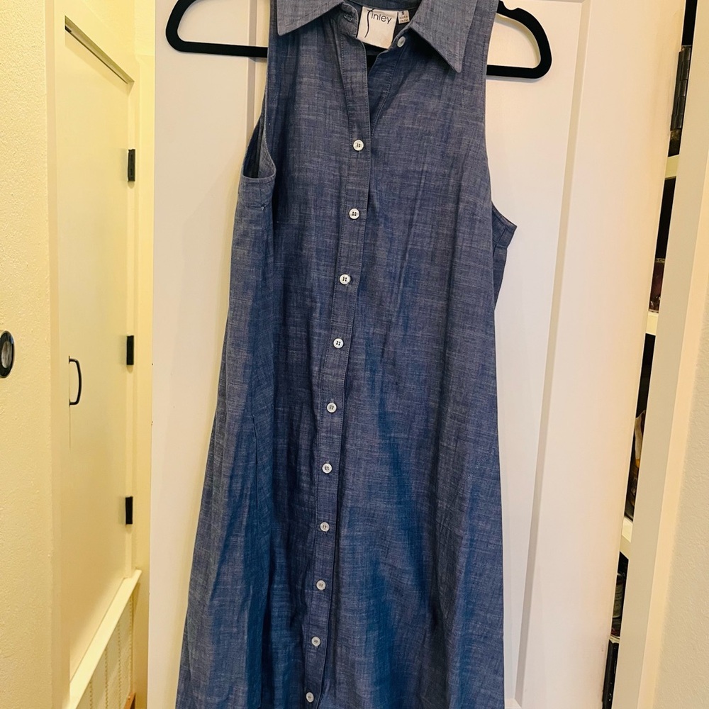 Finley Chambray Sleeveless Button-Down Dress, Button Back Detail, Small